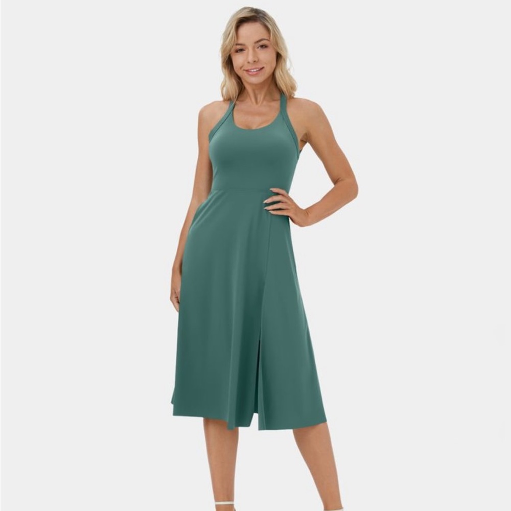 Brand new- HALARA backless cut out twisted side pocket split midi casual dress